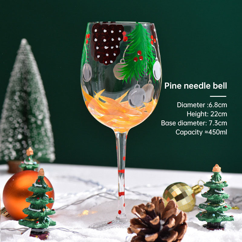 Christmas Wine Glass Hand-Painted Holiday Table Decor