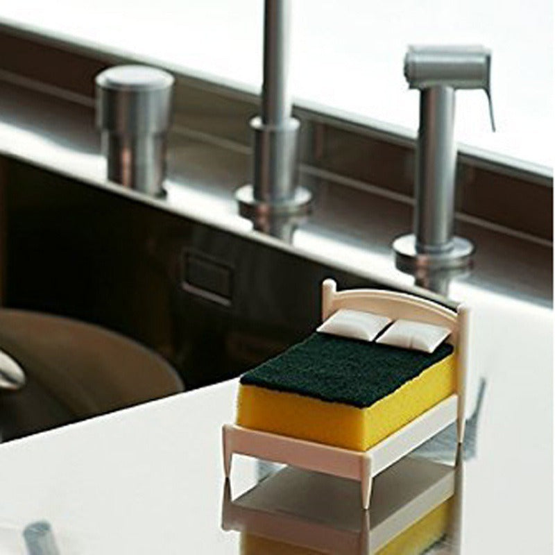 Bed-Shaped Sponge Holder for Kitchen Sink Drainage