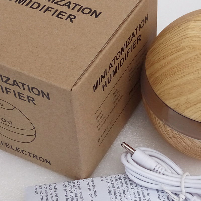 USB Wood-Grain Aroma Humidifier with Ambient LED Light