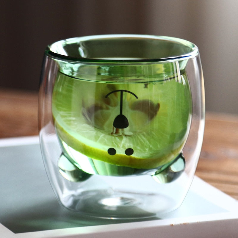 Bear Coffee Mug: Double-Wall Glass, Heat-Insulated