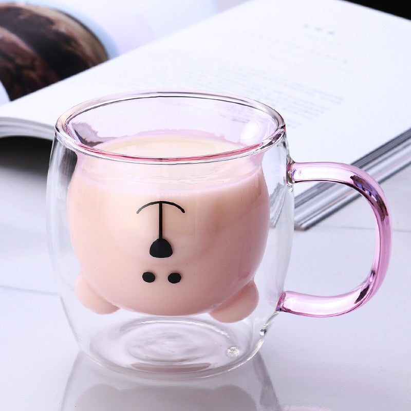 Bear Coffee Mug: Double-Wall Glass, Heat-Insulated