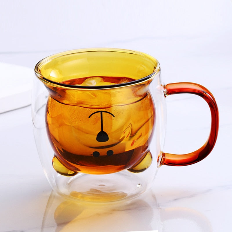 Bear Coffee Mug: Double-Wall Glass, Heat-Insulated