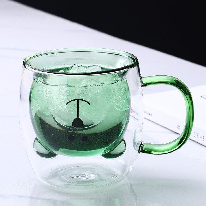 Bear Coffee Mug: Double-Wall Glass, Heat-Insulated
