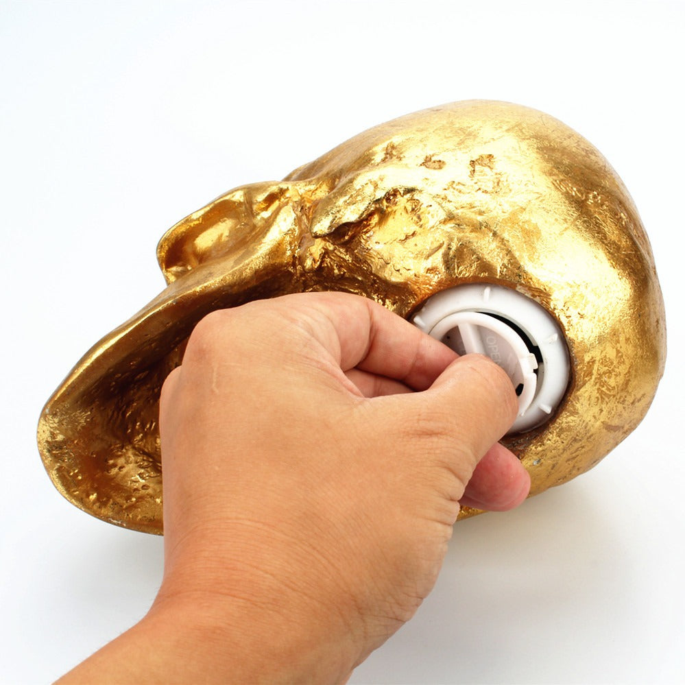 Gold Skull Piggy Bank for Gothic Desktop Decoration