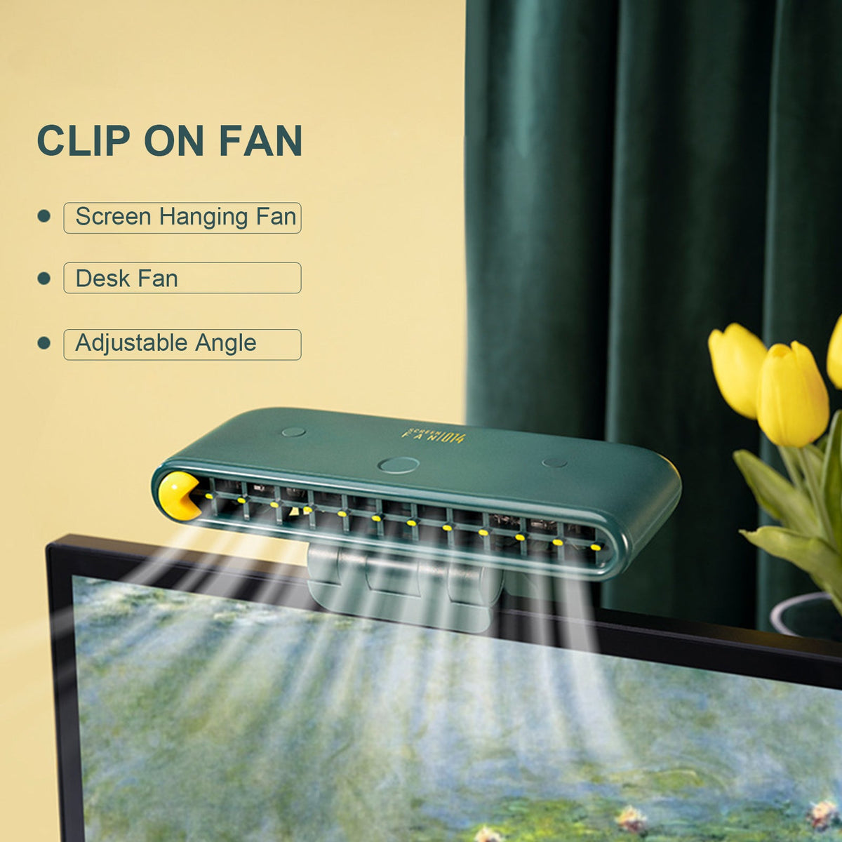 Clip-On Screen Fan for Desk: Cool Air, Adjustable 120°