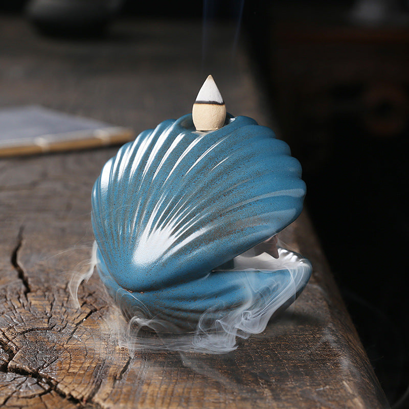 Backflow Incense Burner With LED Mermaid Shell Decor