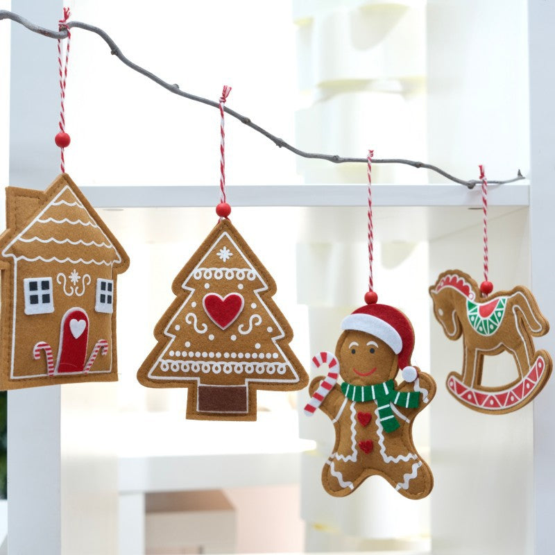 Felt Gingerbread Christmas Ornaments, 4-Piece Set