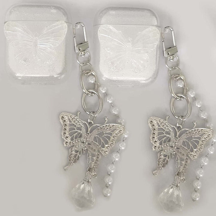 Clear Glitter Butterfly AirPods Case with Pearl Charm