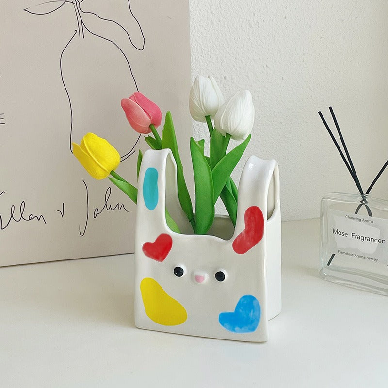 Bunny Ceramic Vase for Playful Floral Home Decor Accent