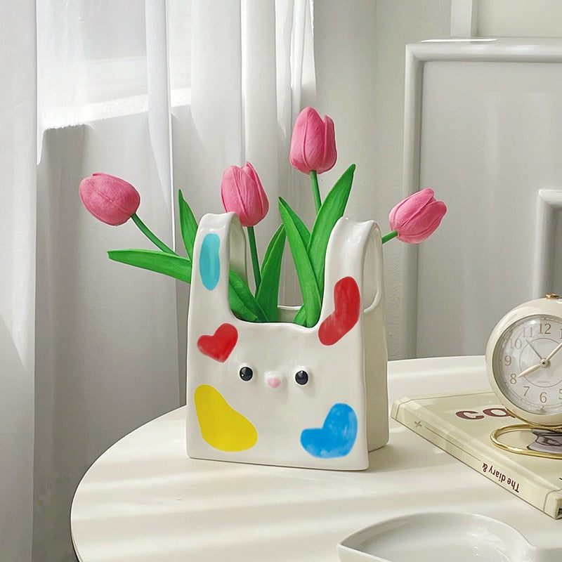 Bunny Ceramic Vase for Playful Floral Home Decor Accent