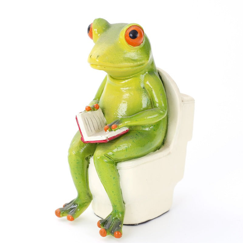 Frog Resin Figurine for Playful Desktop Room Charm