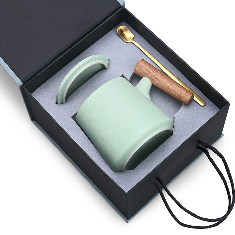 Personalized Ceramic Coffee Mug with Lid and Spoon Gift