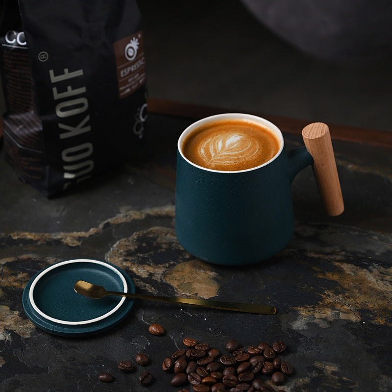Personalized Ceramic Coffee Mug with Lid and Spoon Gift