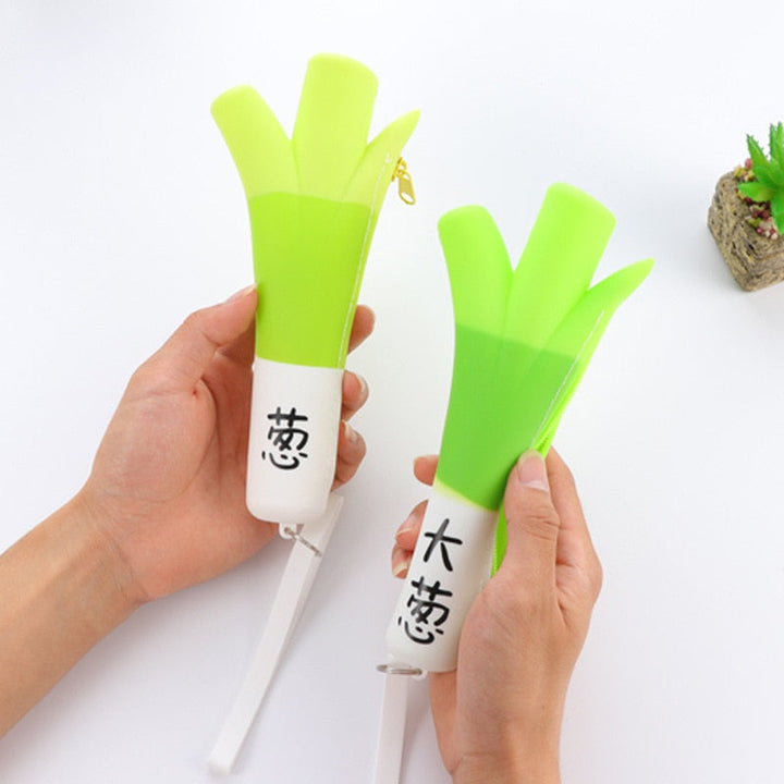 Silicone Green Onion Pencil Case & Coin Purse for Kids