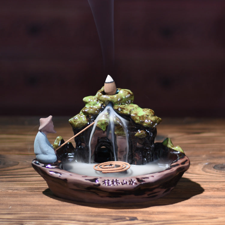 Backflow Incense Burner With Guilin Mountain Decor