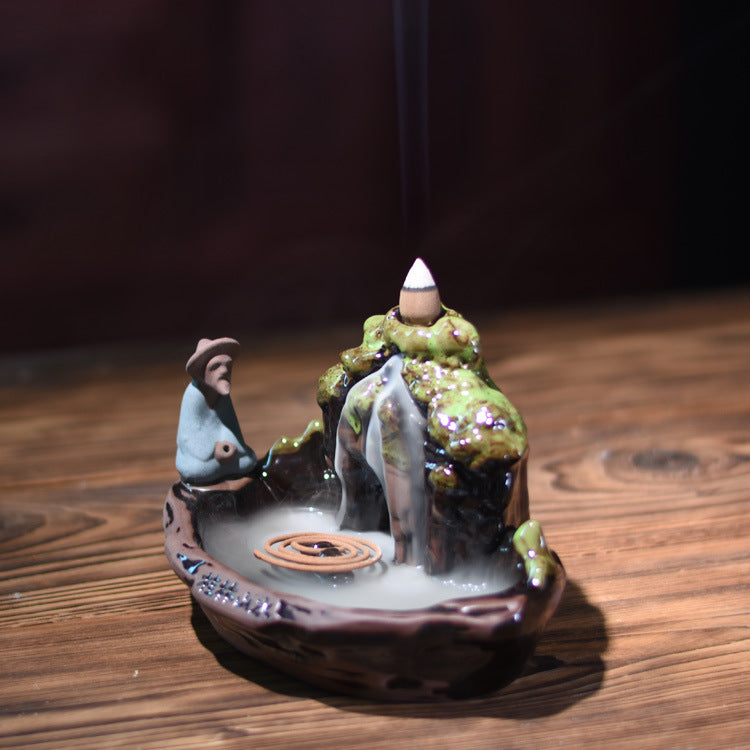 Backflow Incense Burner With Guilin Mountain Decor