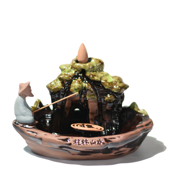 Backflow Incense Burner With Guilin Mountain Decor