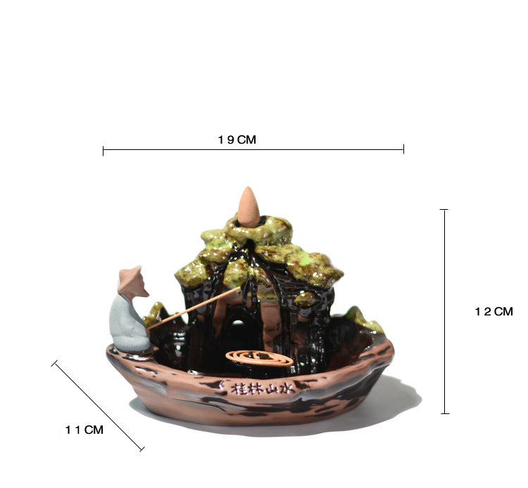 Backflow Incense Burner With Guilin Mountain Decor