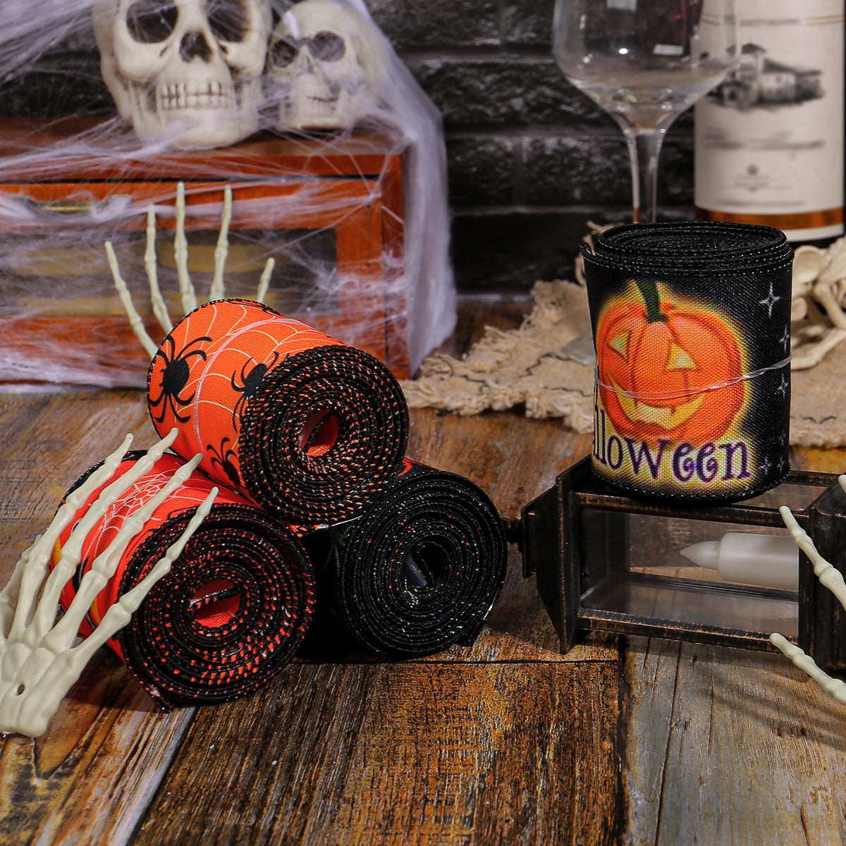 Halloween Spider Print Ribbon for Festive DIY Decor