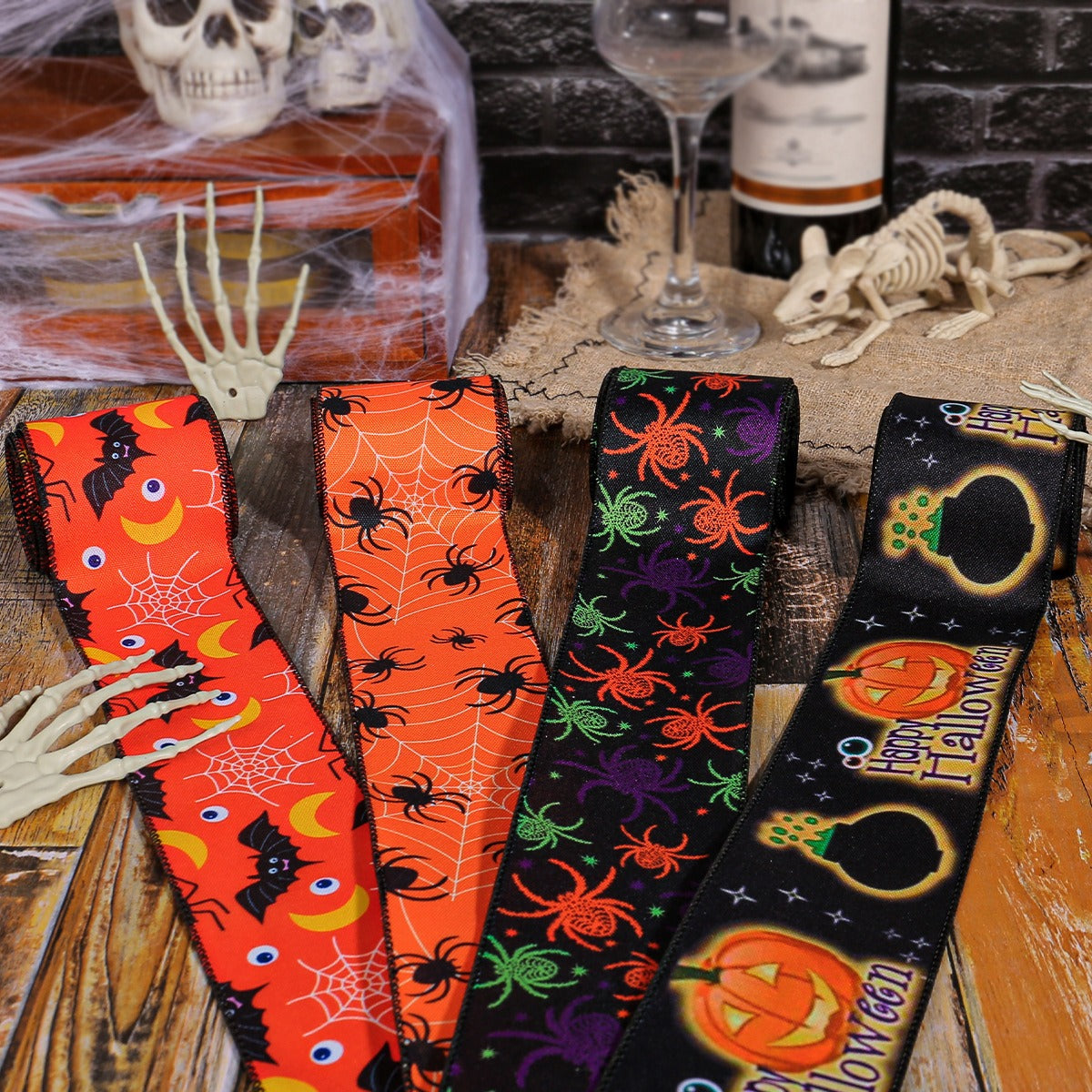 Halloween Spider Print Ribbon for Festive DIY Decor