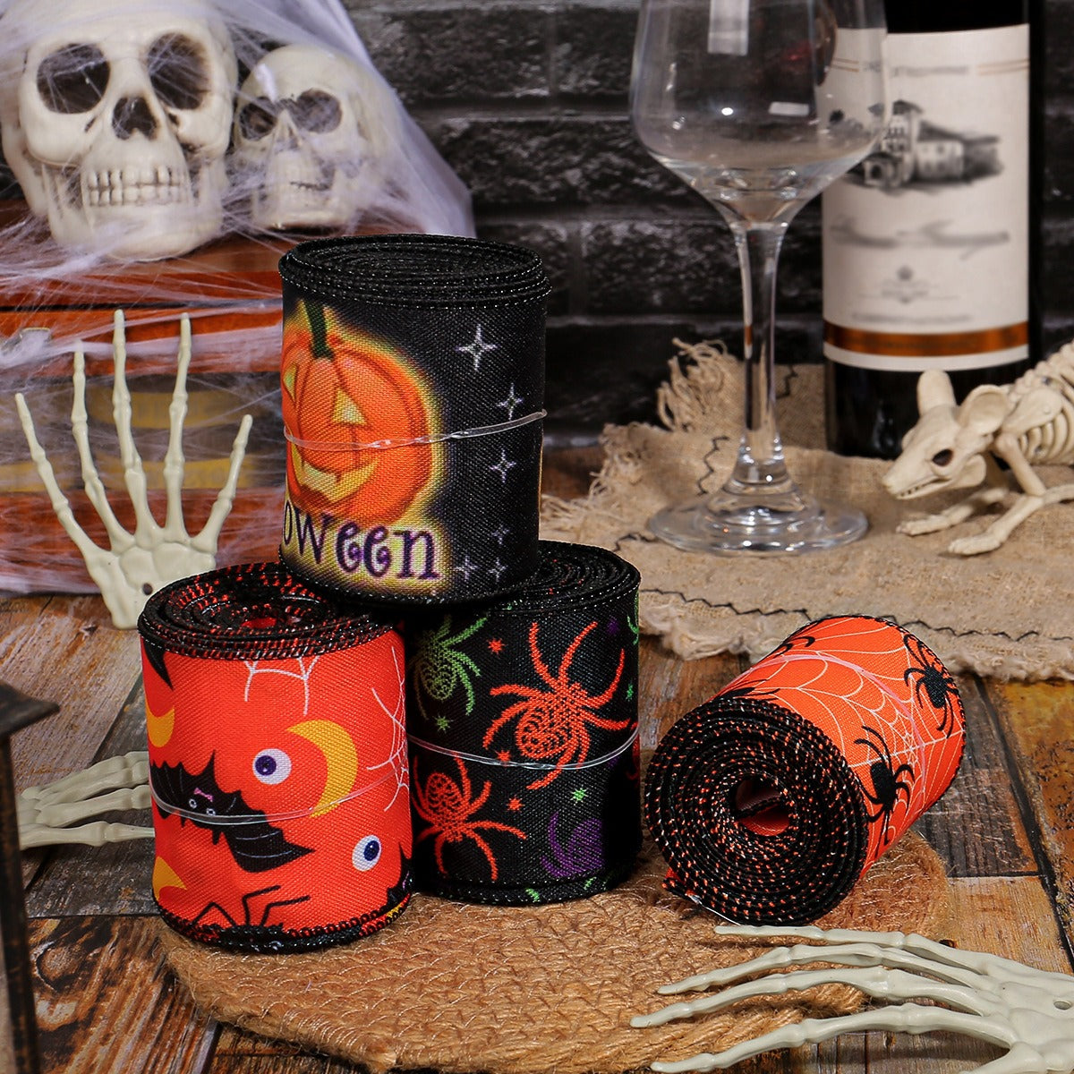 Halloween Spider Print Ribbon for Festive DIY Decor