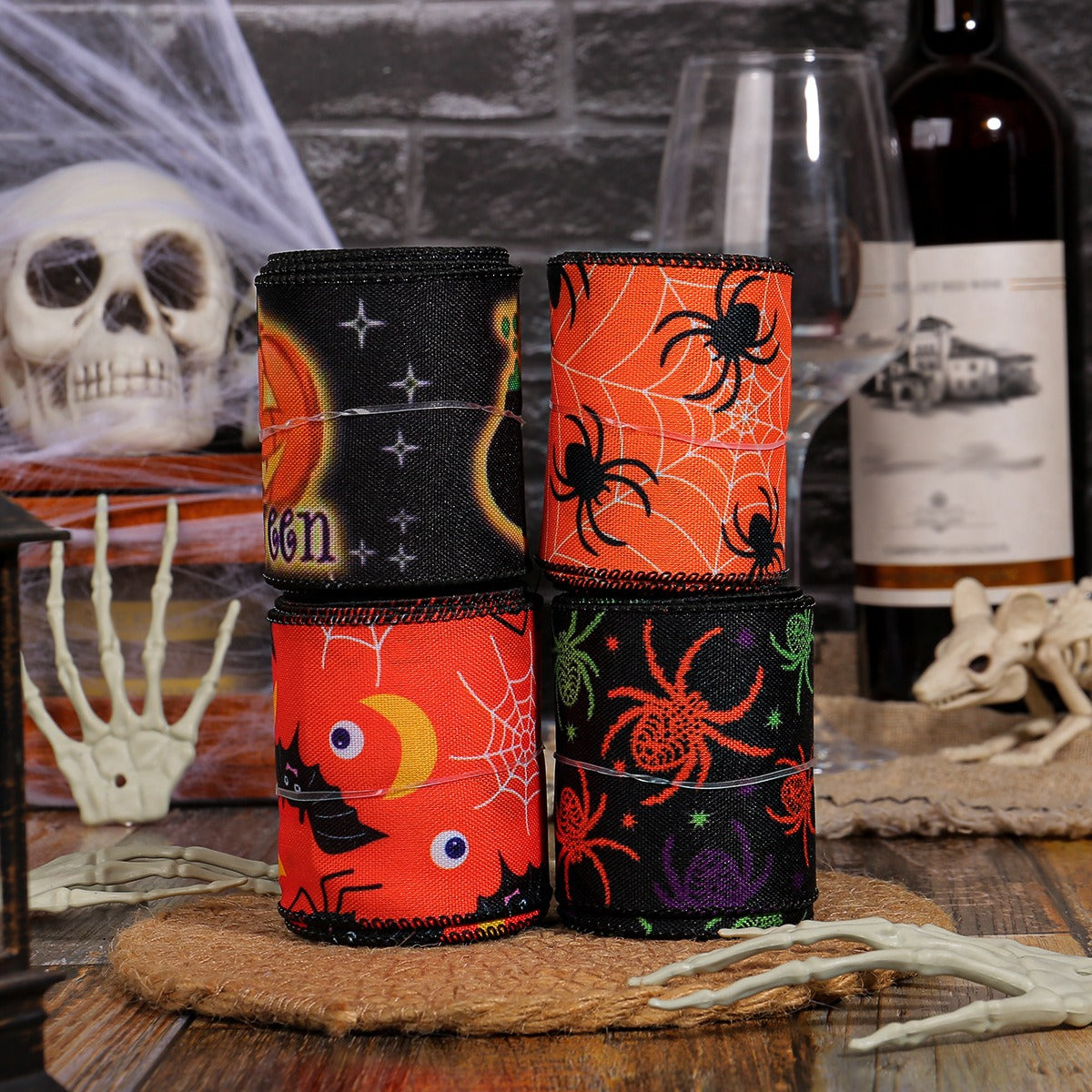 Halloween Spider Print Ribbon for Festive DIY Decor