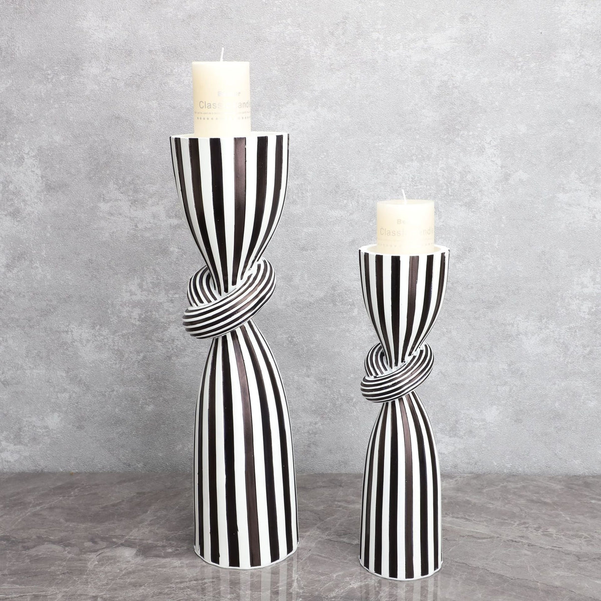 Black and White Striped Resin Candle Holder for Tables
