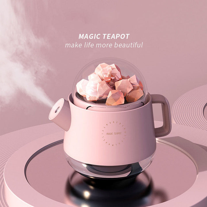 Teapot Humidifier with Salt Stone Glow for Bedroom