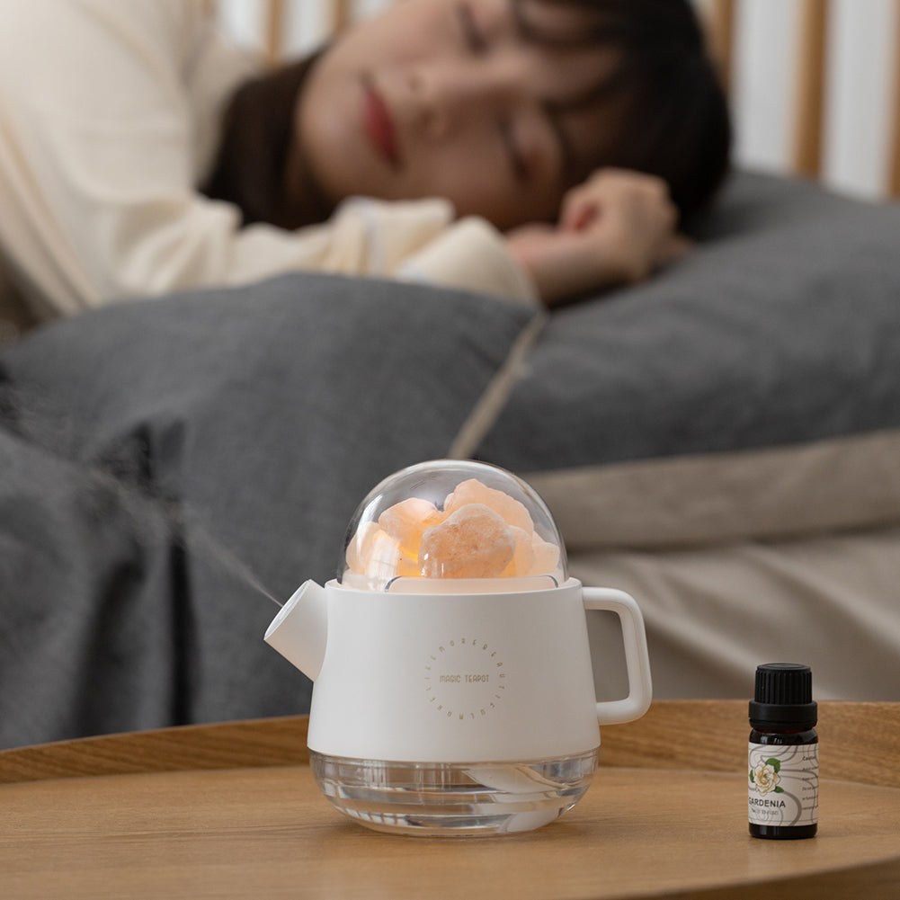 Teapot Humidifier with Salt Stone Glow for Bedroom