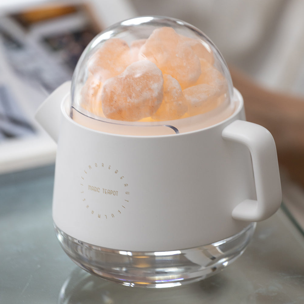 Teapot Humidifier with Salt Stone Glow for Bedroom