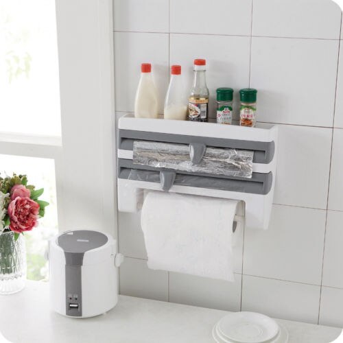 Wall Mount Cling Film and Foil Dispenser with Towel Holder