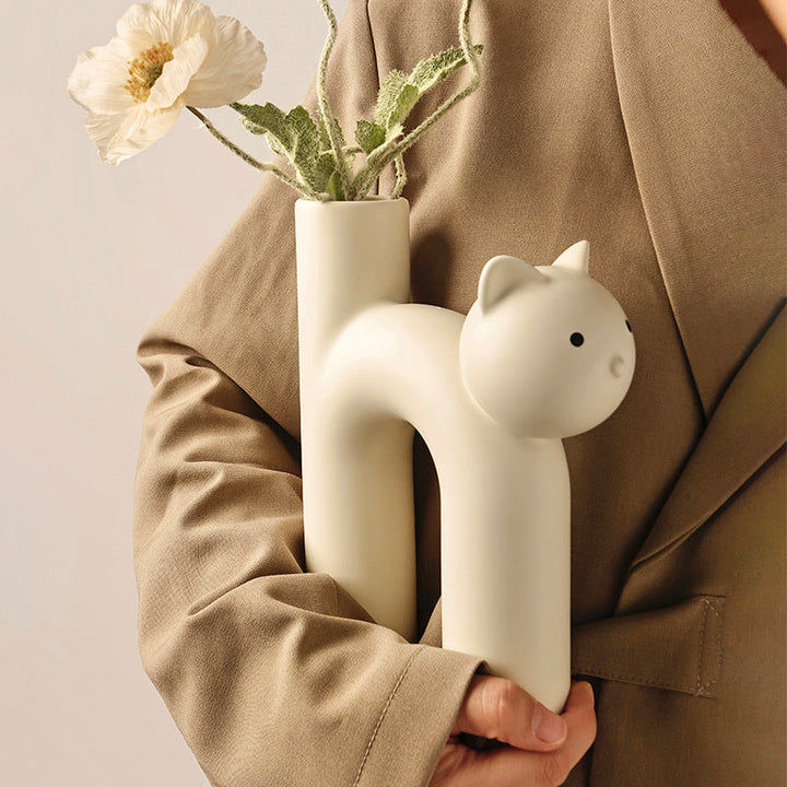 Cat Shaped Ceramic Vase for Playful Flower Display