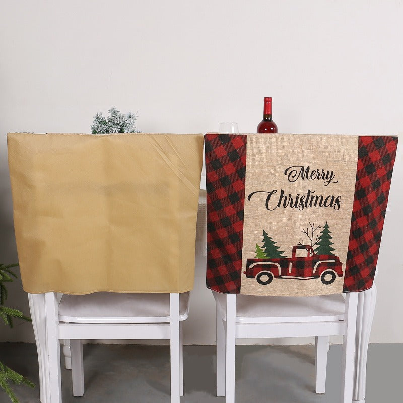 Christmas Linen Chair Cover, Farmhouse Table Decor