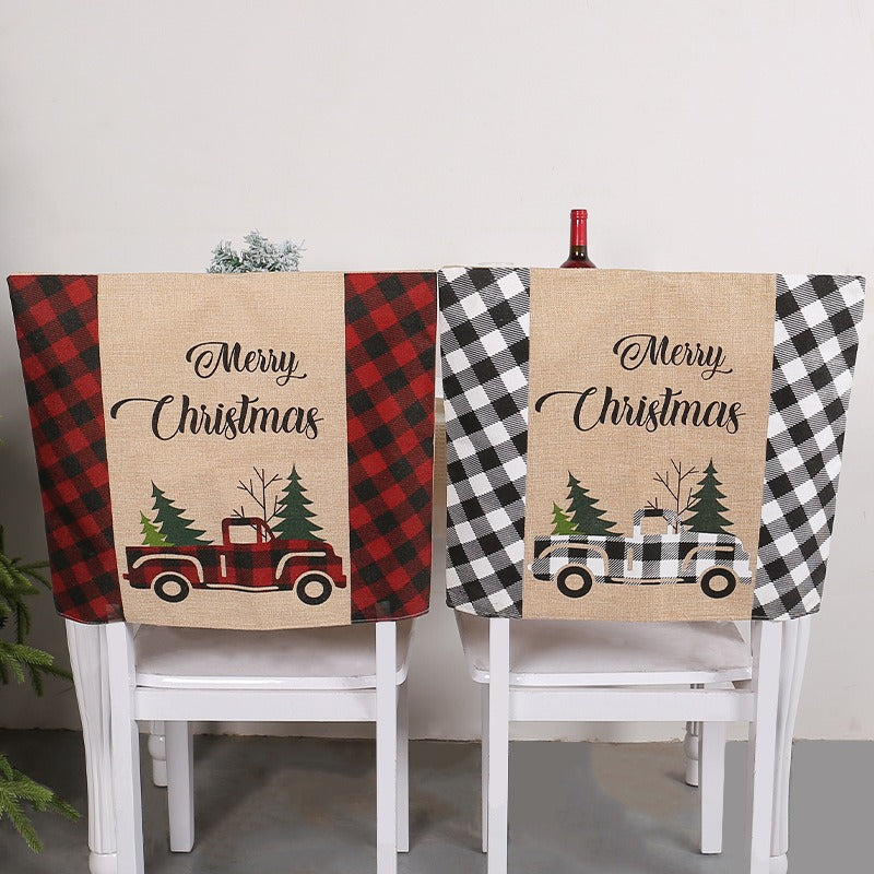 Christmas Linen Chair Cover, Farmhouse Table Decor