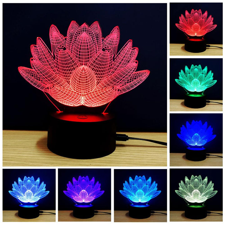 Rechargeable 3D Lotus LED Table Lamp Color Changing Light