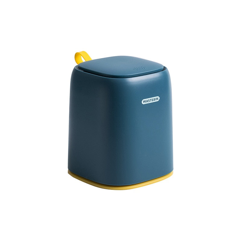 Desktop Trash Can with Lid, Compact Drop-Resistant Bin