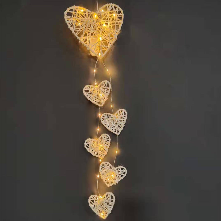 Rattan Heart String Lights for Cozy Romantic Room Decor