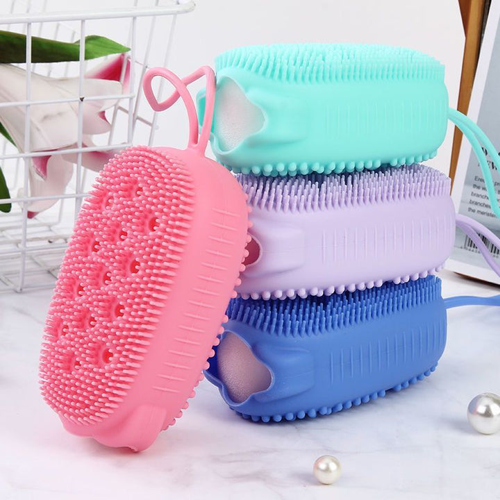 Double-Sided Silicone Bath Brush That Lathers Body Wash