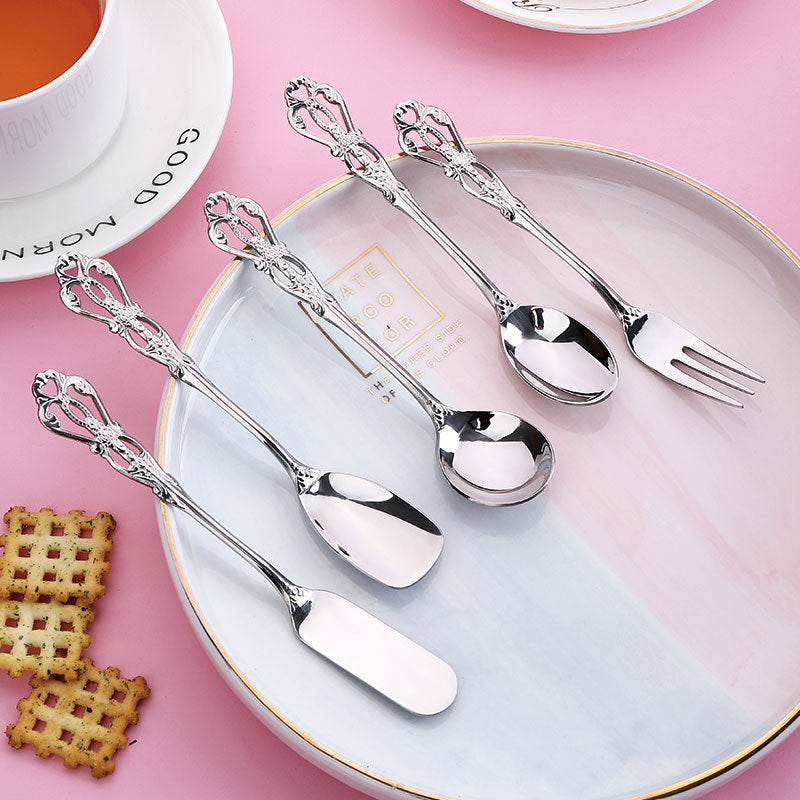 Stainless Steel Dessert Set 5 Piece, Ornate Vintage Style