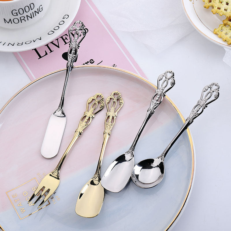 Stainless Steel Dessert Set 5 Piece, Ornate Vintage Style