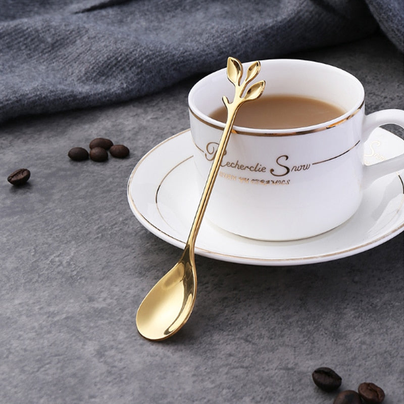 Leaf Branch Stainless Steel Dessert Spoon Fork Gift