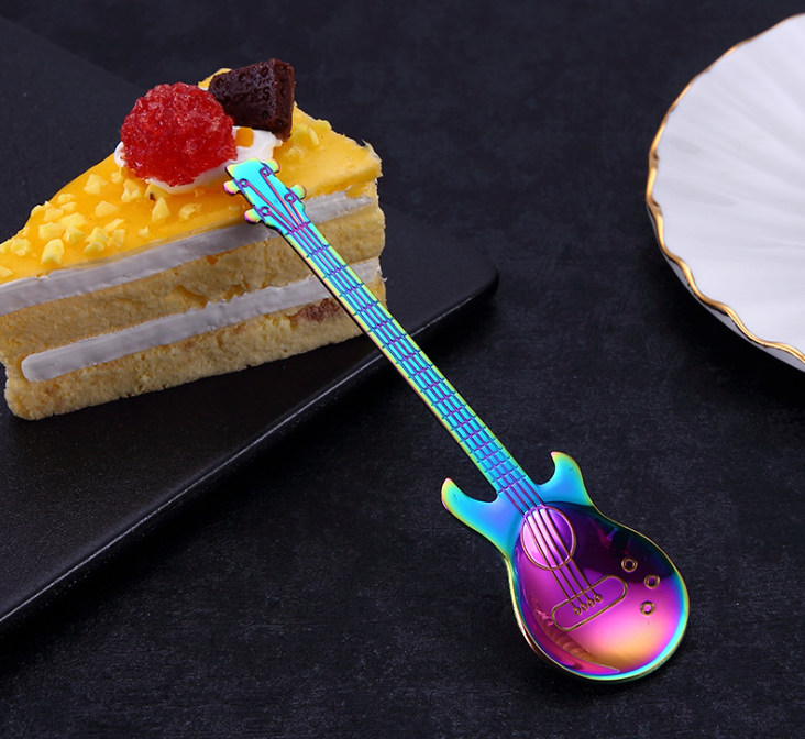 Guitar Shaped Stainless Steel Coffee Spoons, Set of 7