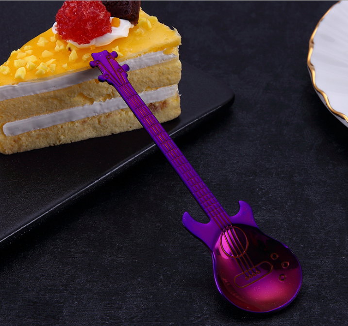 Guitar Shaped Stainless Steel Coffee Spoons, Set of 7