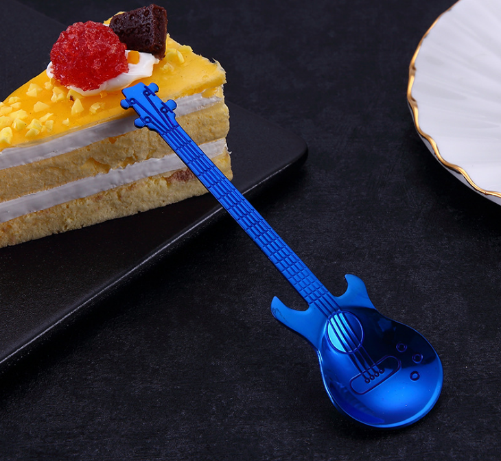 Guitar Shaped Stainless Steel Coffee Spoons, Set of 7