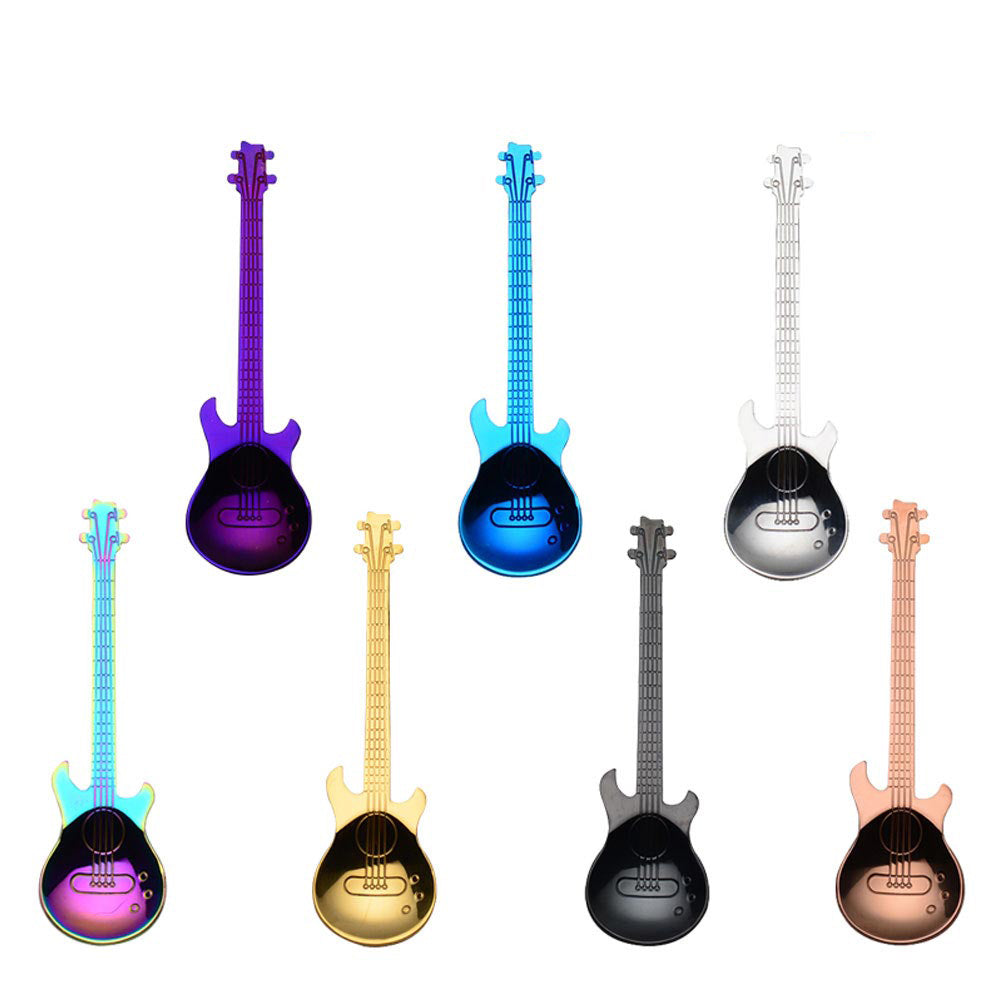 Guitar Shaped Stainless Steel Coffee Spoons, Set of 7