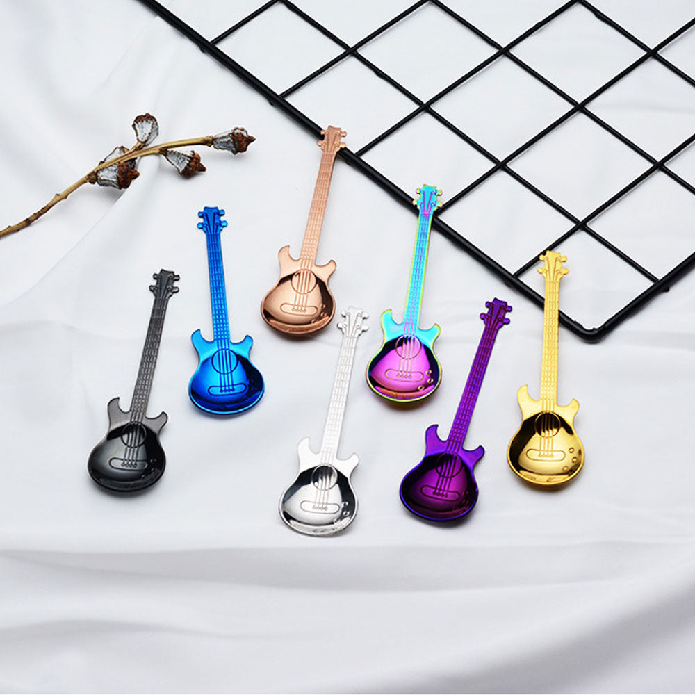 Guitar Shaped Stainless Steel Coffee Spoons, Set of 7