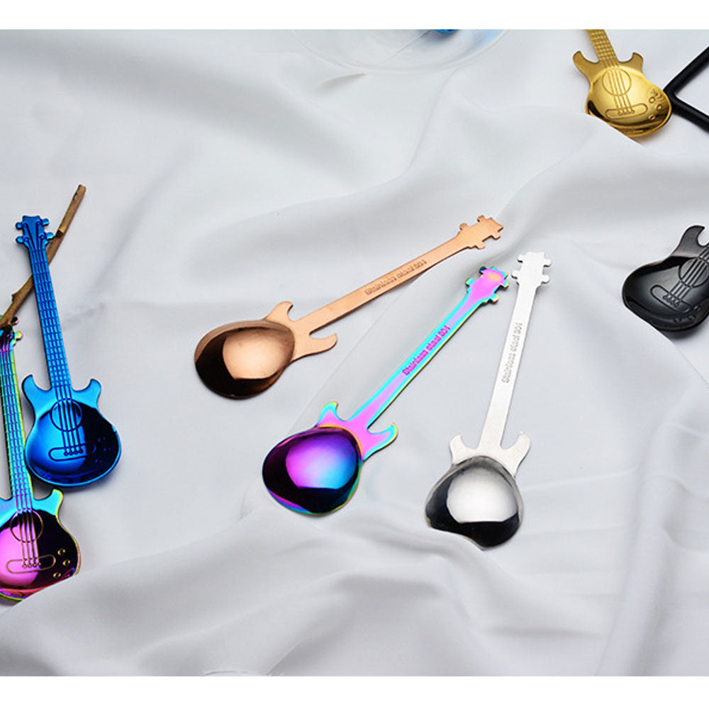Guitar Shaped Stainless Steel Coffee Spoons, Set of 7