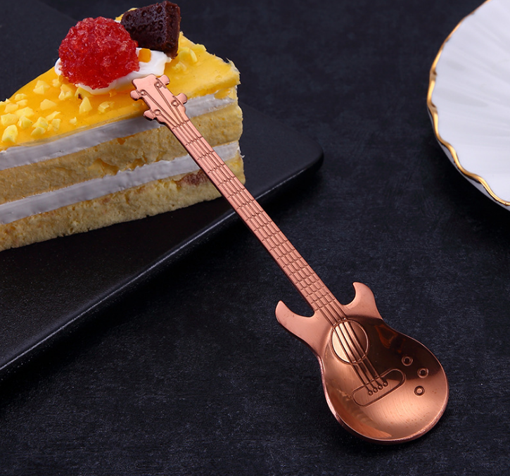 Guitar Shaped Stainless Steel Coffee Spoons, Set of 7