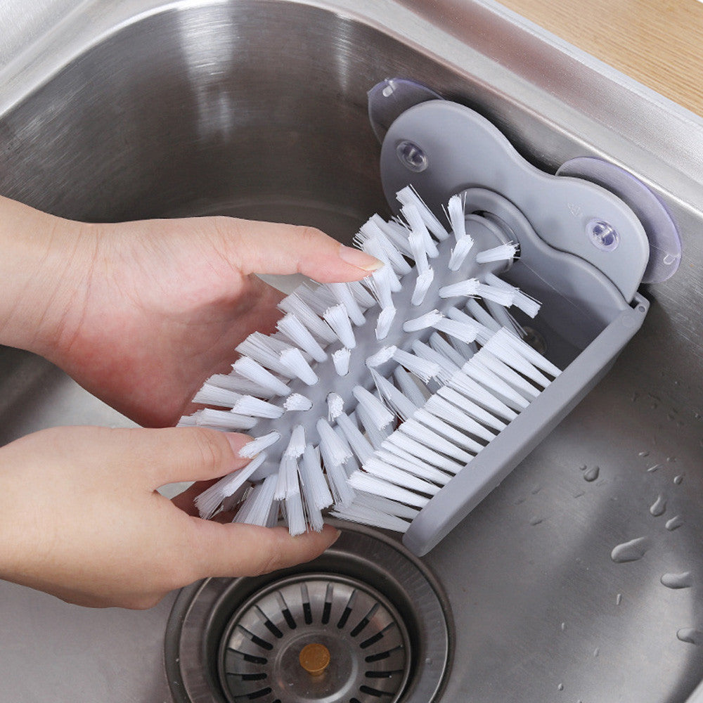 Suction Cup Bottle Brush with Rotating Head for Sink