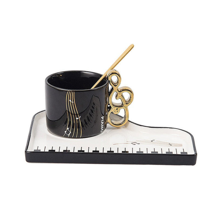 Piano-Inspired Ceramic Cup and Saucer with Gold Handle